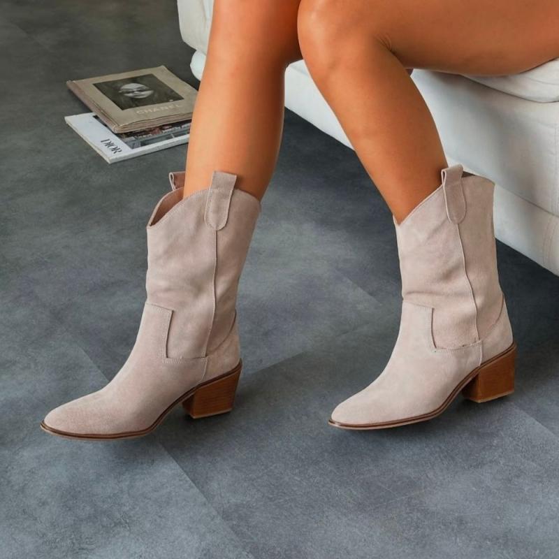 Western %100 Hakiki Deri Çizme - Krem